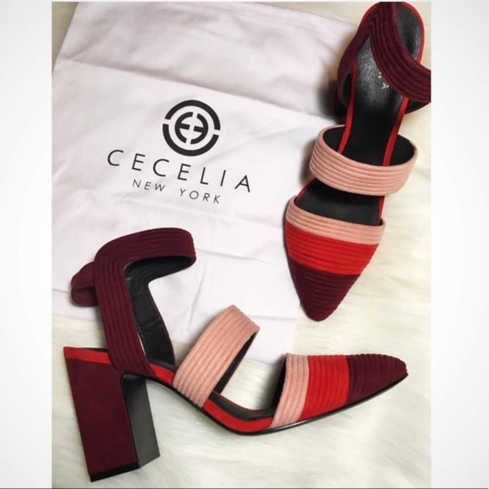 NWT Colorblock Heels Block Leather Pumps Pointed Toe Modern Striped Summer